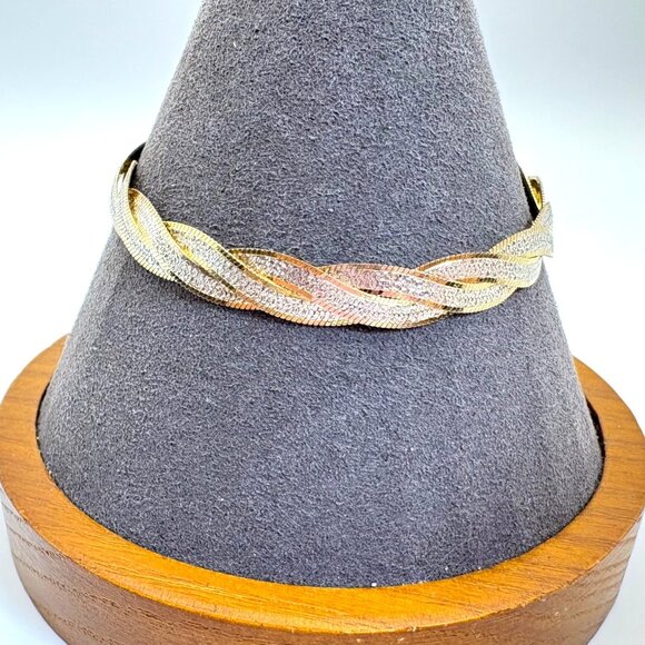 Sterling Silver Two Tone Flattened Twist Herringbone Bracelet Size 7'' Length - Picture 2 of 10